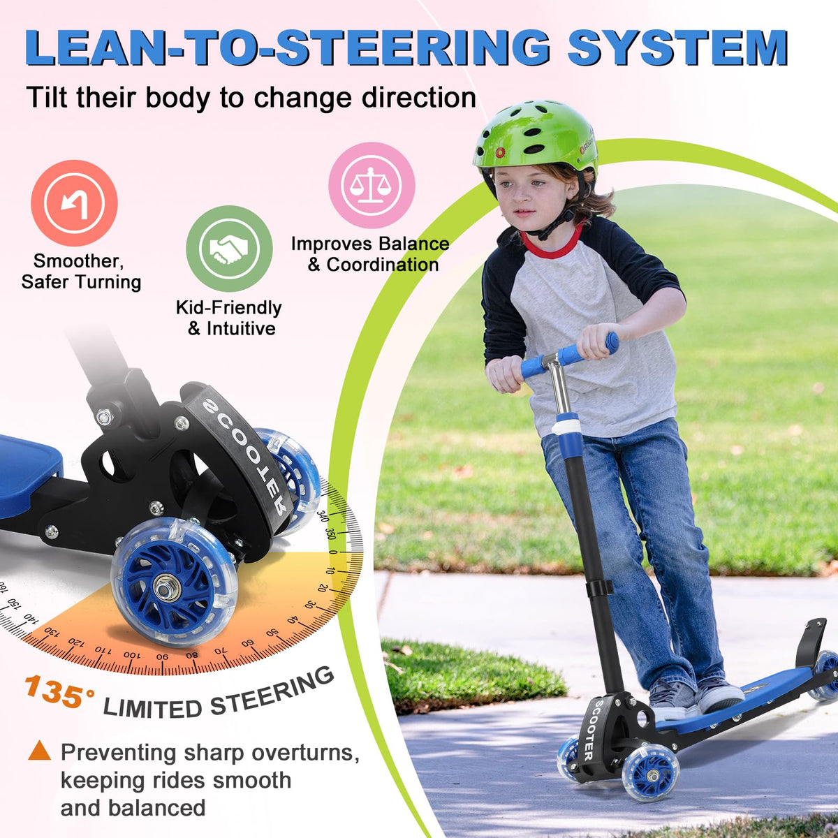 Light up 3 Wheels Folding Kick Scooter with Adjustable Handlebar W7462