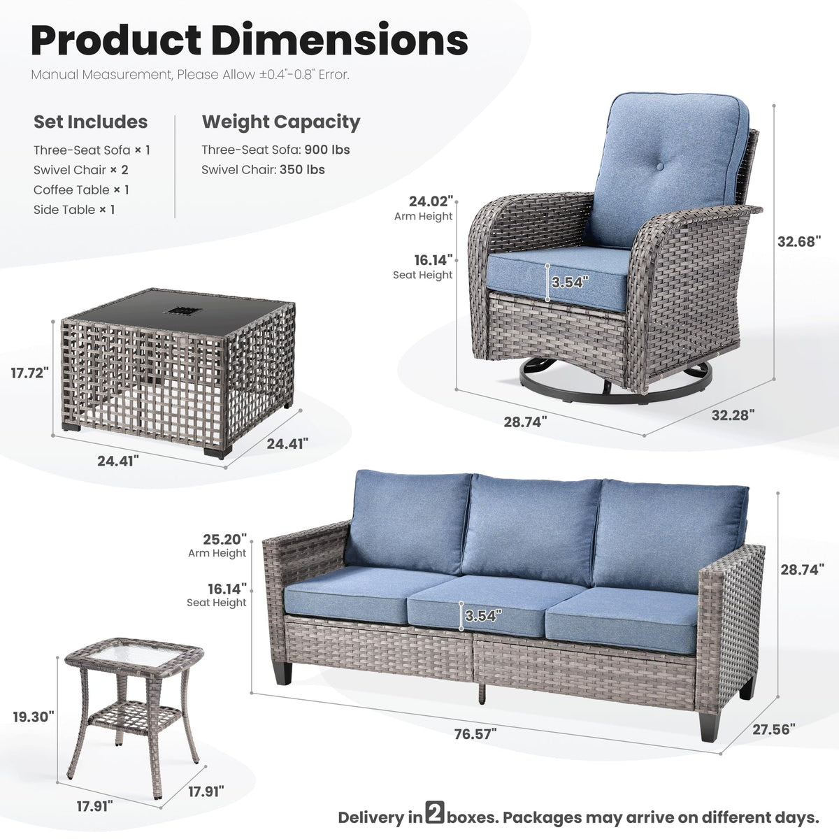 5 Pieces Wicker Patio Furniture Set with Swivel Glider Chairs G77403