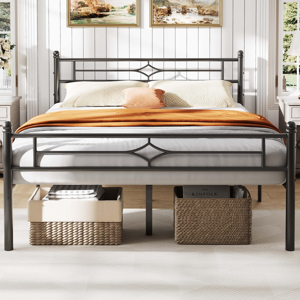 Full Size Black Metal Bed Frame with Headboard and Footboard N823988