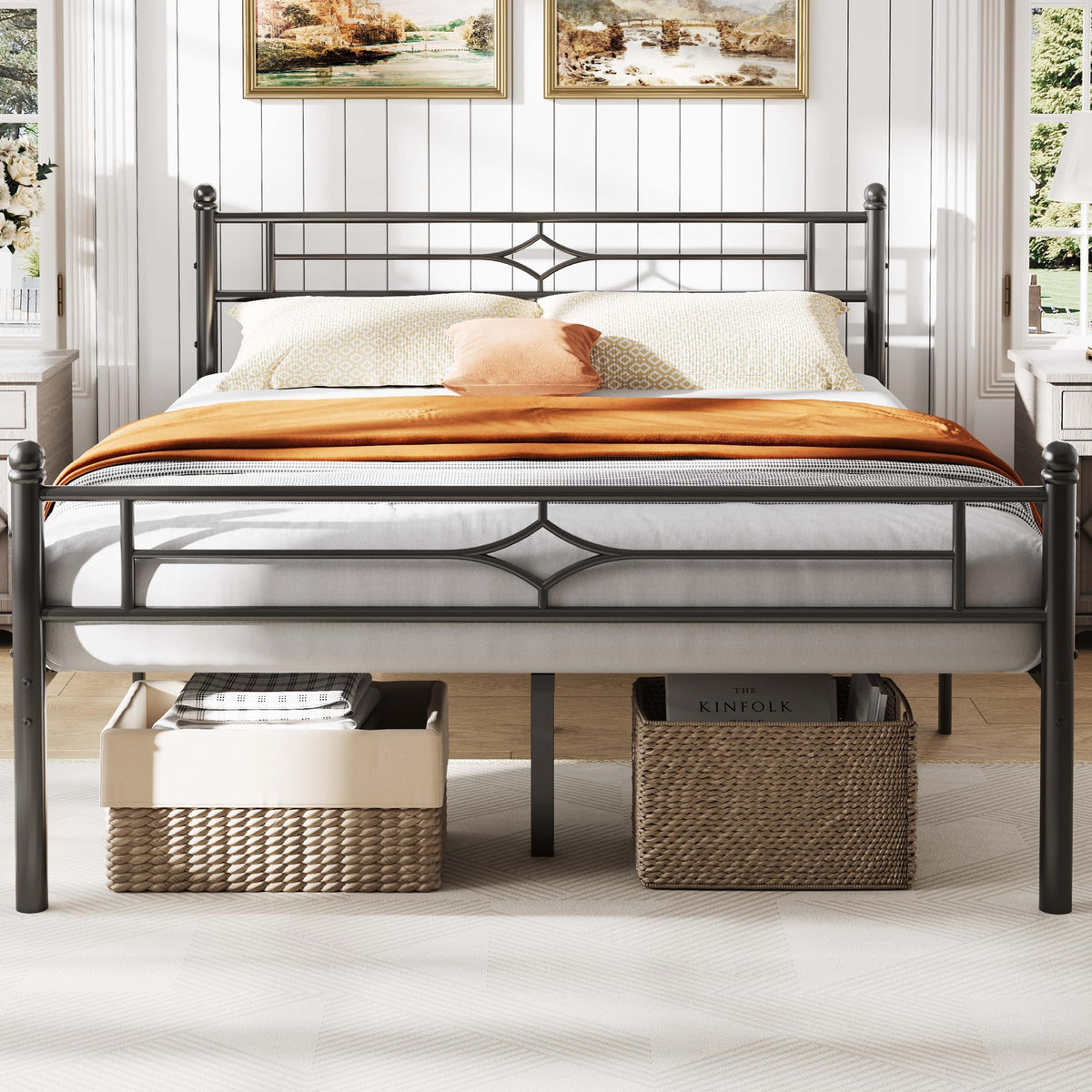 Full Size Black Metal Bed Frame with Headboard and Footboard N823988