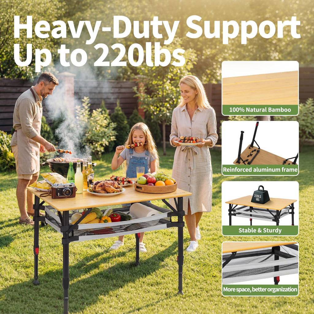 Bamboo Aluminum Folding Camping Table Q59967
