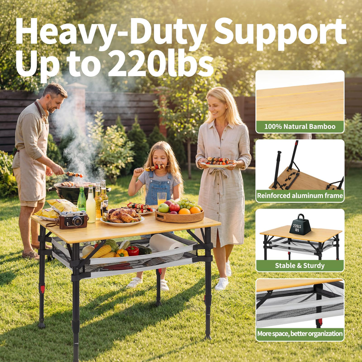 Bamboo Aluminum Folding Camping Table Q59967