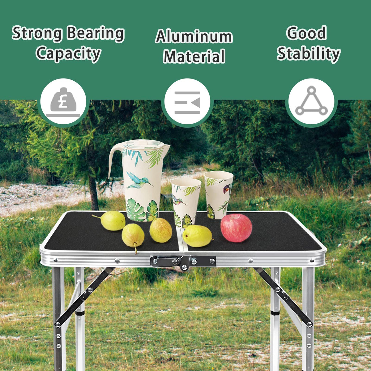2ft Lightweight Adjustable Folding Camping Table Y984155