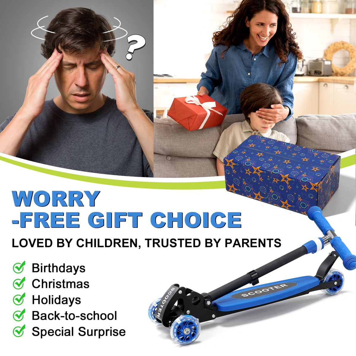 Light up 3 Wheels Folding Kick Scooter with Adjustable Handlebar W7462