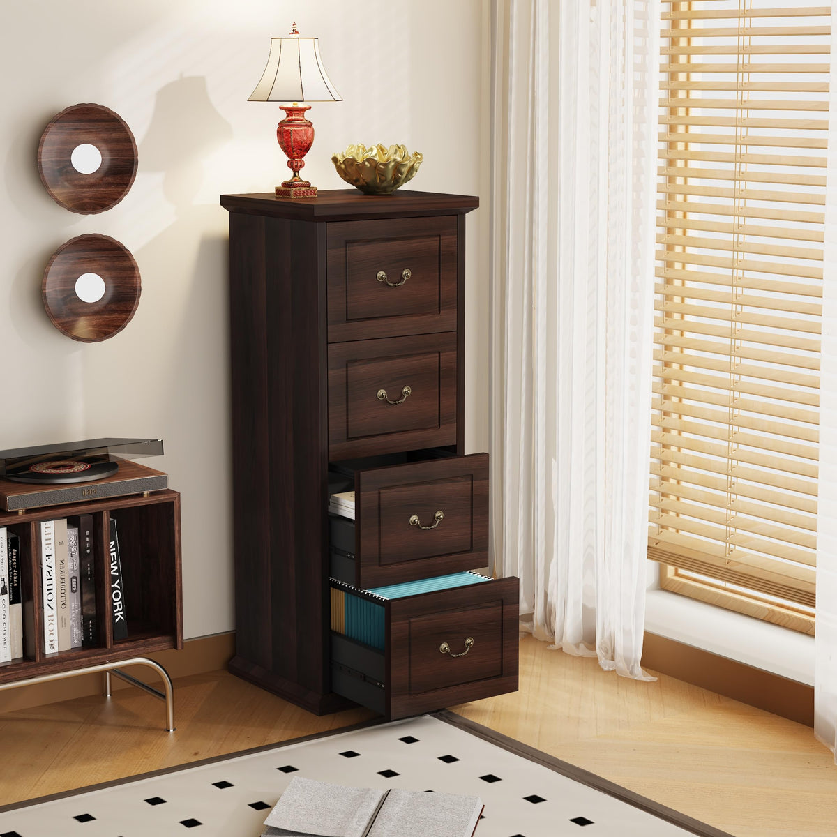 4 Drawer Dark Walnut File Cabinet N253