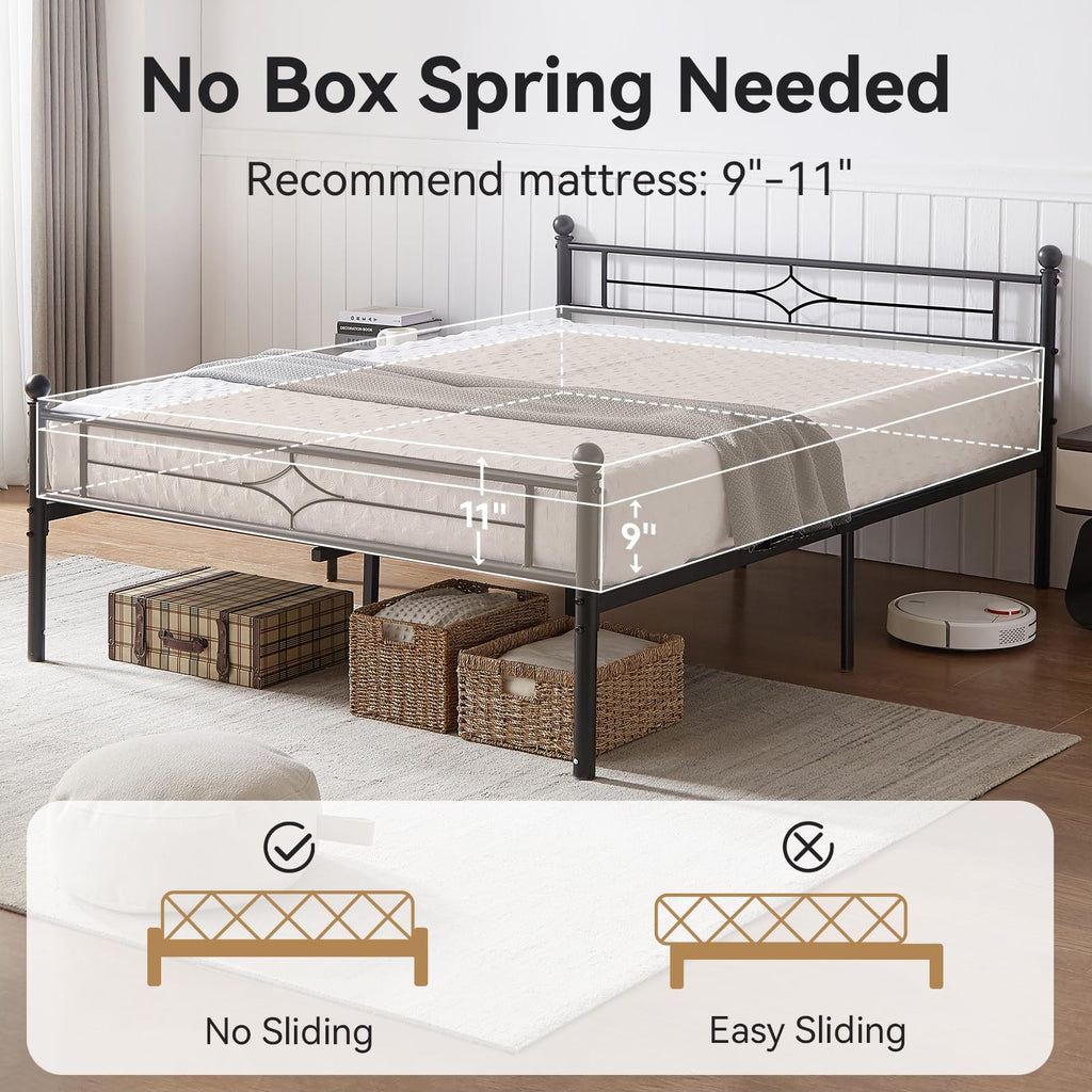 Full Size Black Metal Bed Frame with Headboard and Footboard N823988