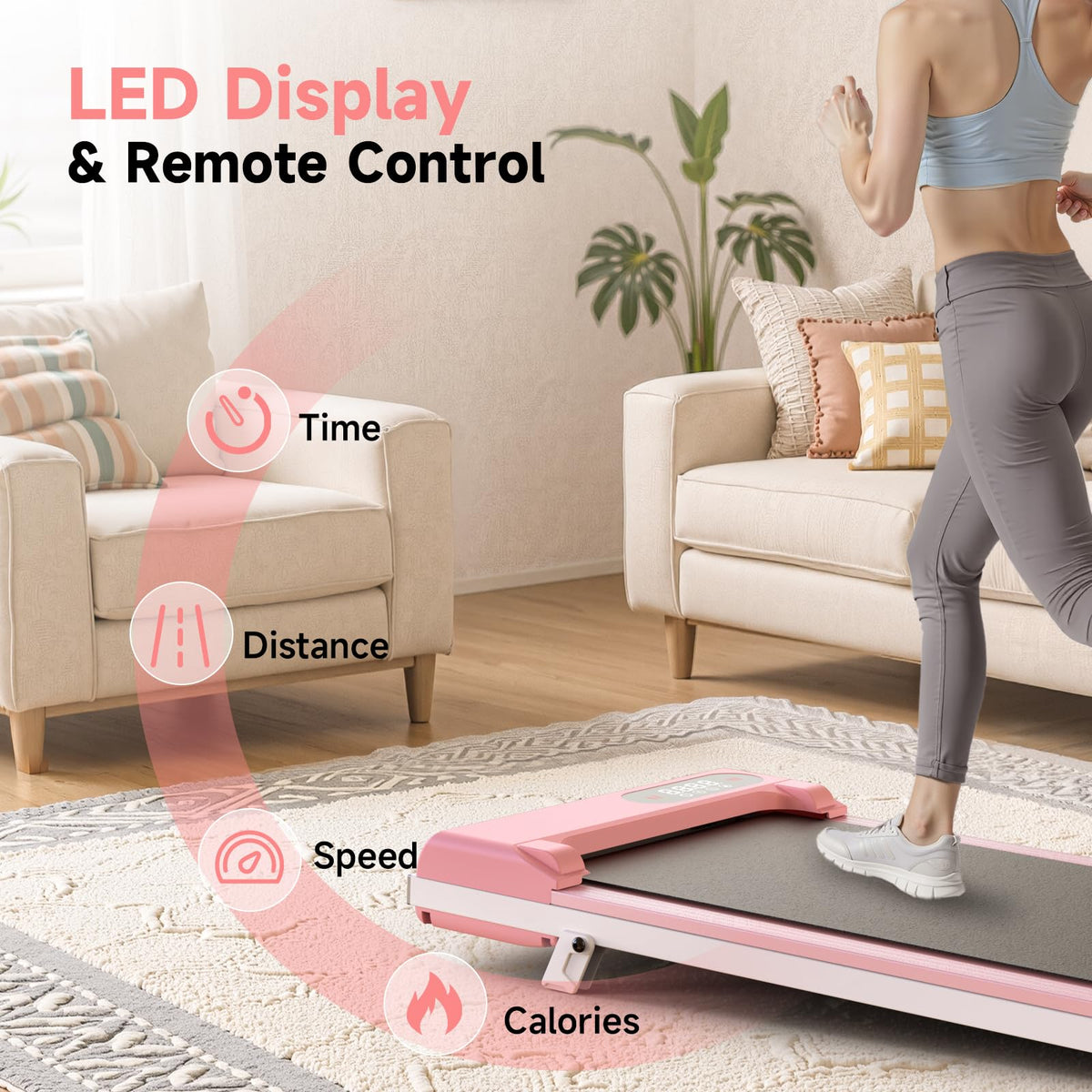 Pink 3 in 1 Portable Walking Pad Treadmill L646406