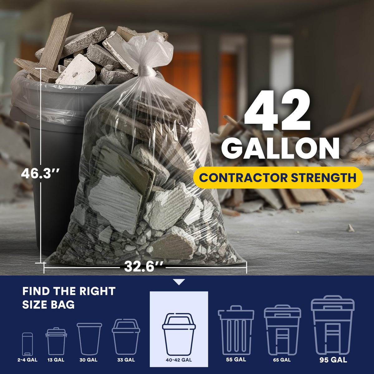 Clear Heavy Duty 42 Gallon Trash Bags 50 Count I869
