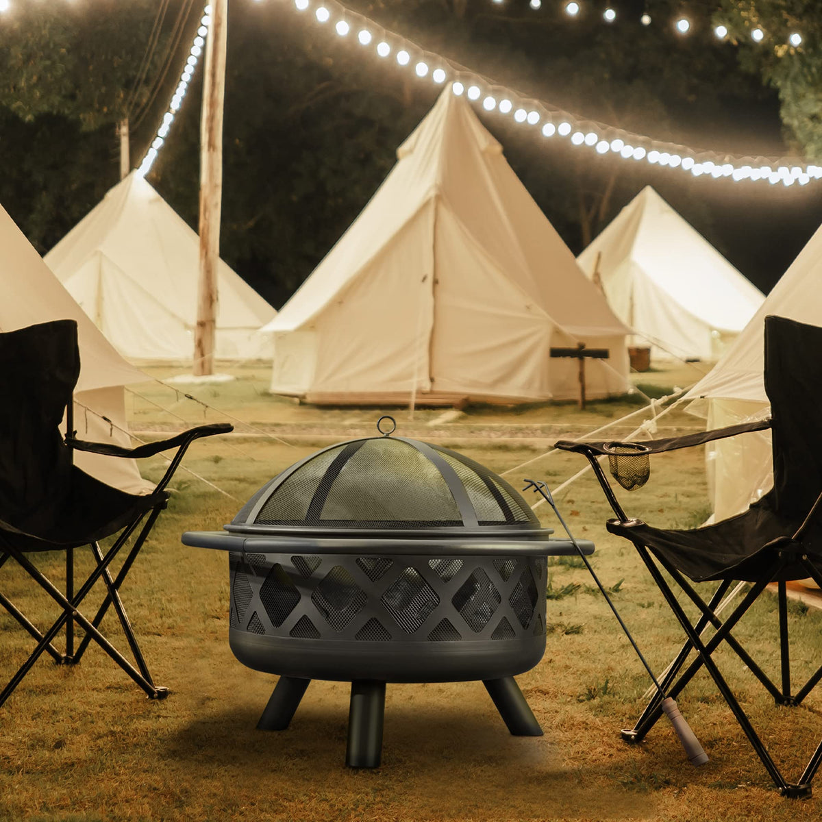 Round Steel 30 Inch Black Wood Burning Fire Pit D424