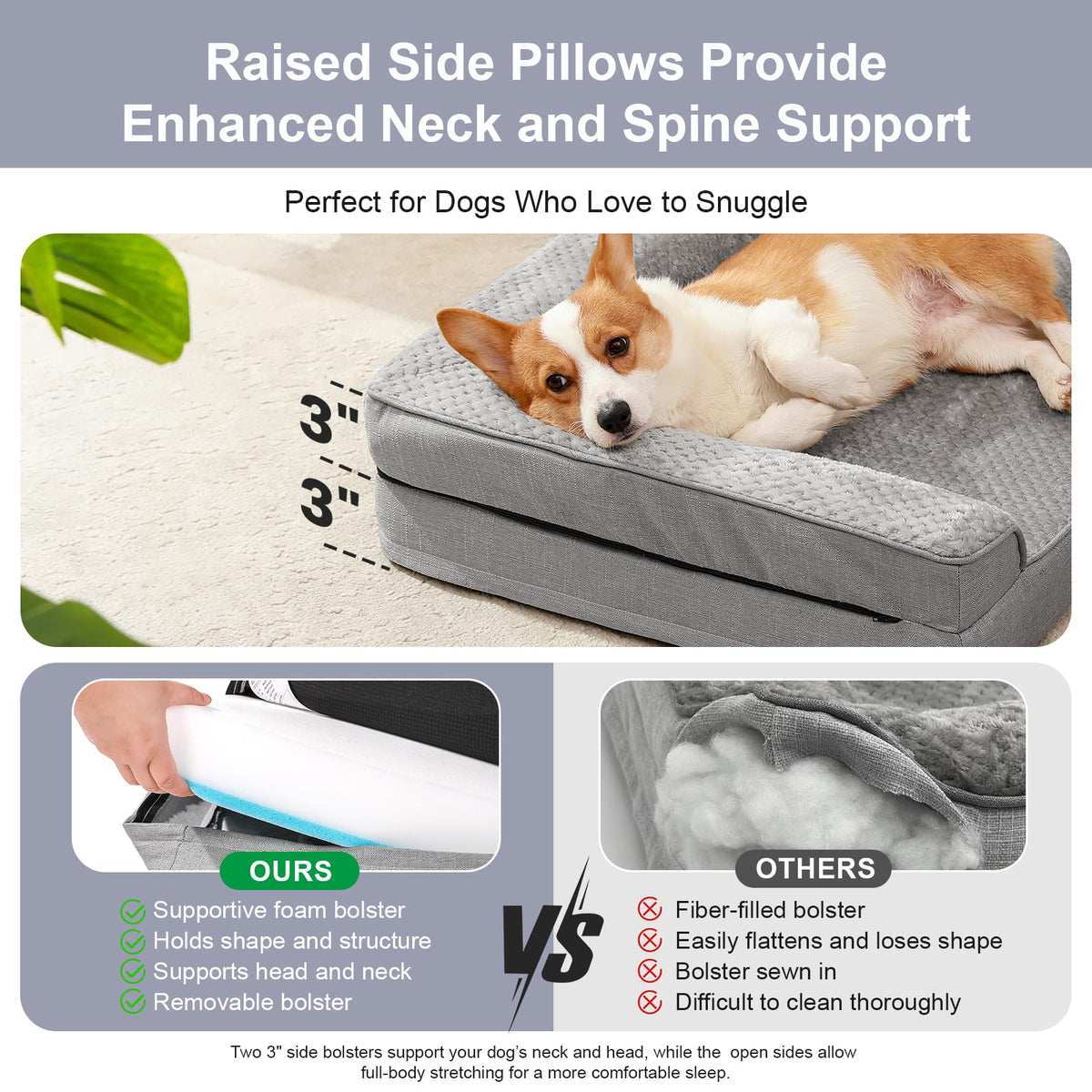 Memory Foam Orthopedic Dog Bed with Removable Waterproof Cover, 35x23 Inches, Light Grey B731
