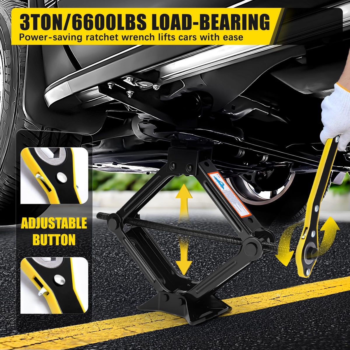 3 Ton Portable Scissor Car Jack with Wheel Wrench W916521