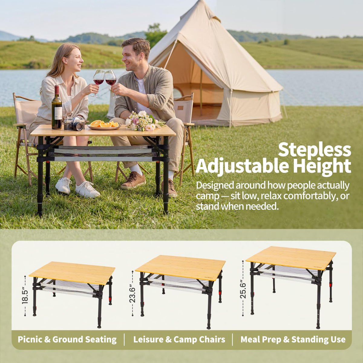 Bamboo Aluminum Folding Camping Table Q59967