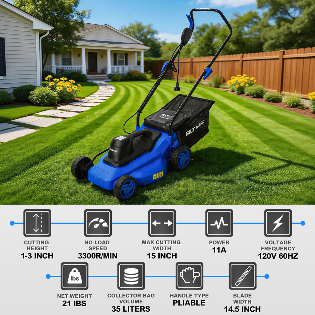 15" Corded Electric Push Mower with 35L Grass Bag Y3464