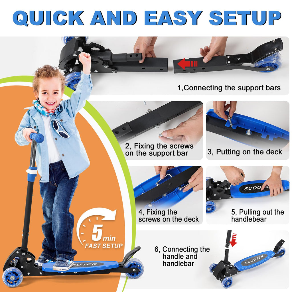 Light up 3 Wheels Folding Kick Scooter with Adjustable Handlebar W7462