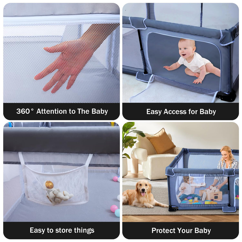 Foldable Baby Playpen with Mat and Storage Bags U83170