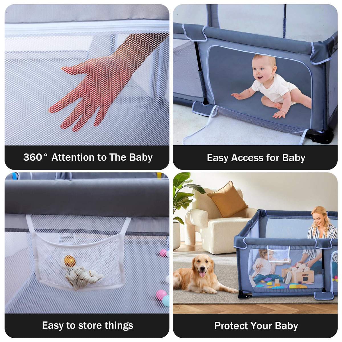 Foldable Baby Playpen with Mat and Storage Bags U83170
