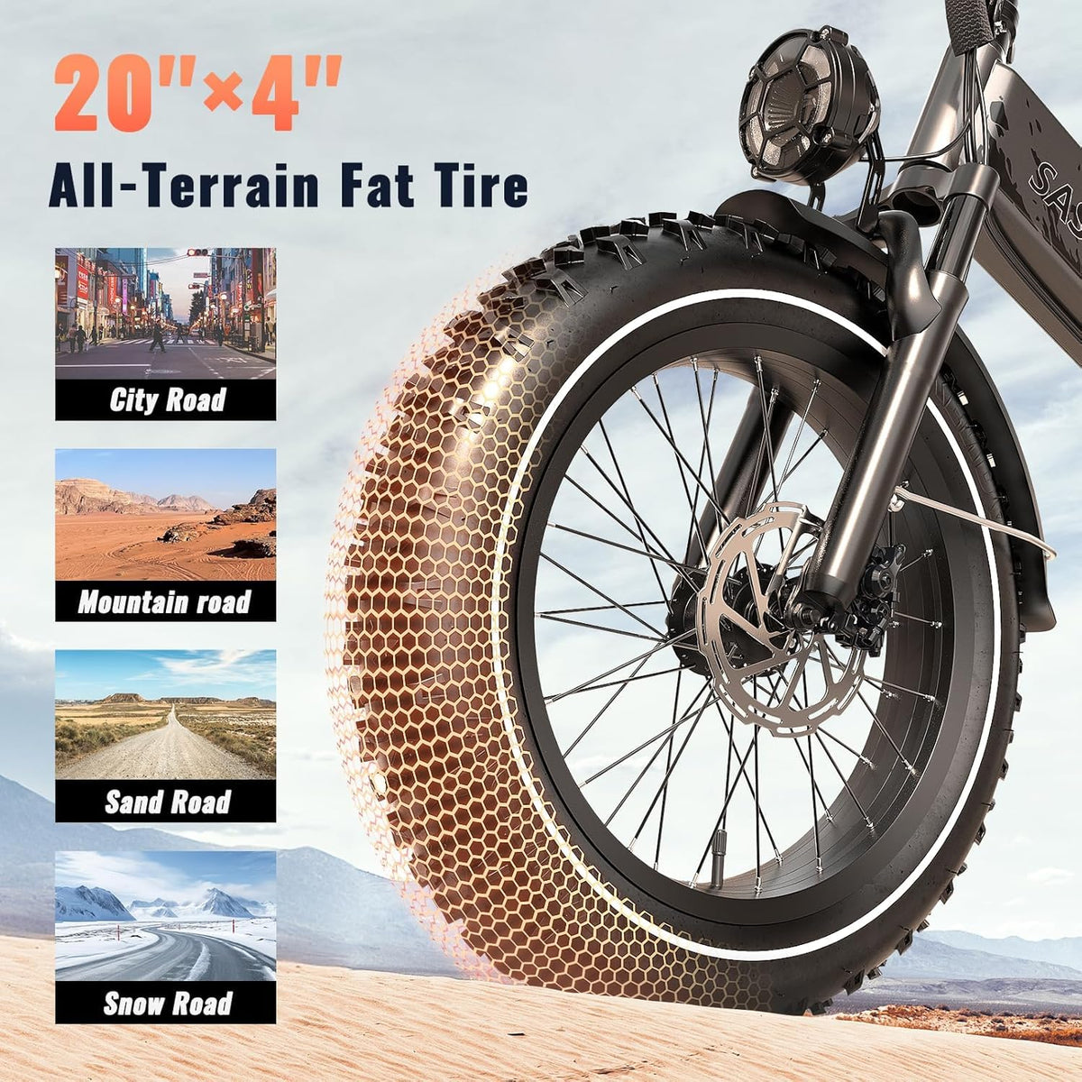 1500W Folding Electric Bike with 52V 20AH Removable Battery, 20" x4.0 Fat Tire O847161