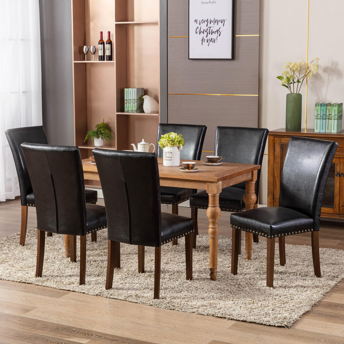 High Back Upholstered Dining Chairs Set of 2 Black F2488