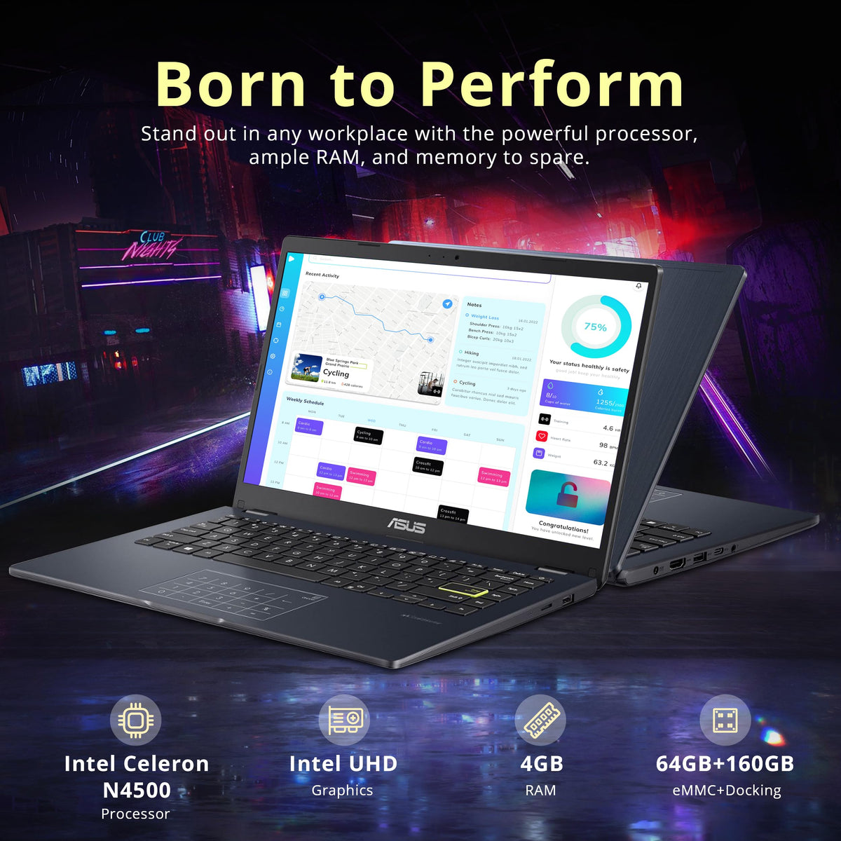 14" FHD Laptop, Intel Celeron N4500, 4GB RAM, 224GB Storage, Quiet Blue H7346