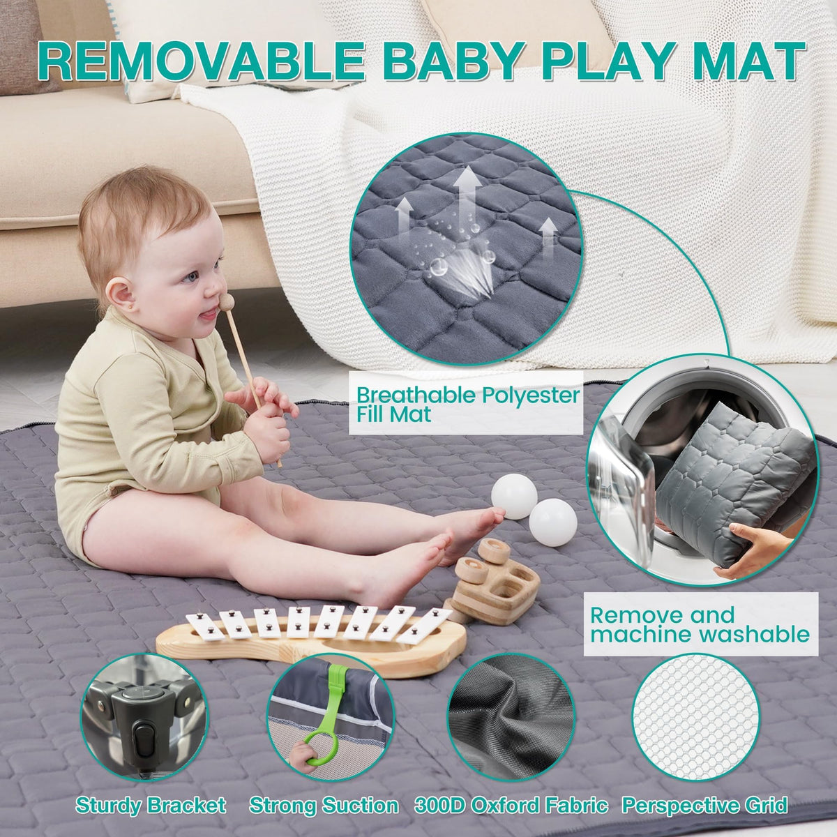 Foldable Baby Playpen with Mat and Storage Bags U83170