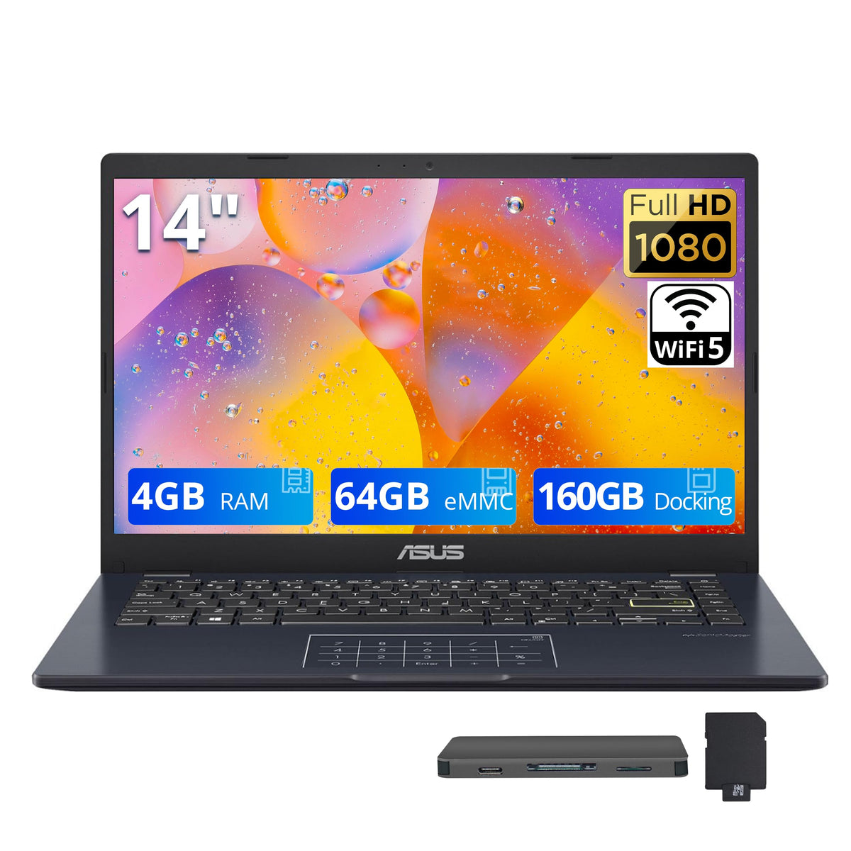 14" FHD Laptop, Intel Celeron N4500, 4GB RAM, 224GB Storage, Quiet Blue H7346