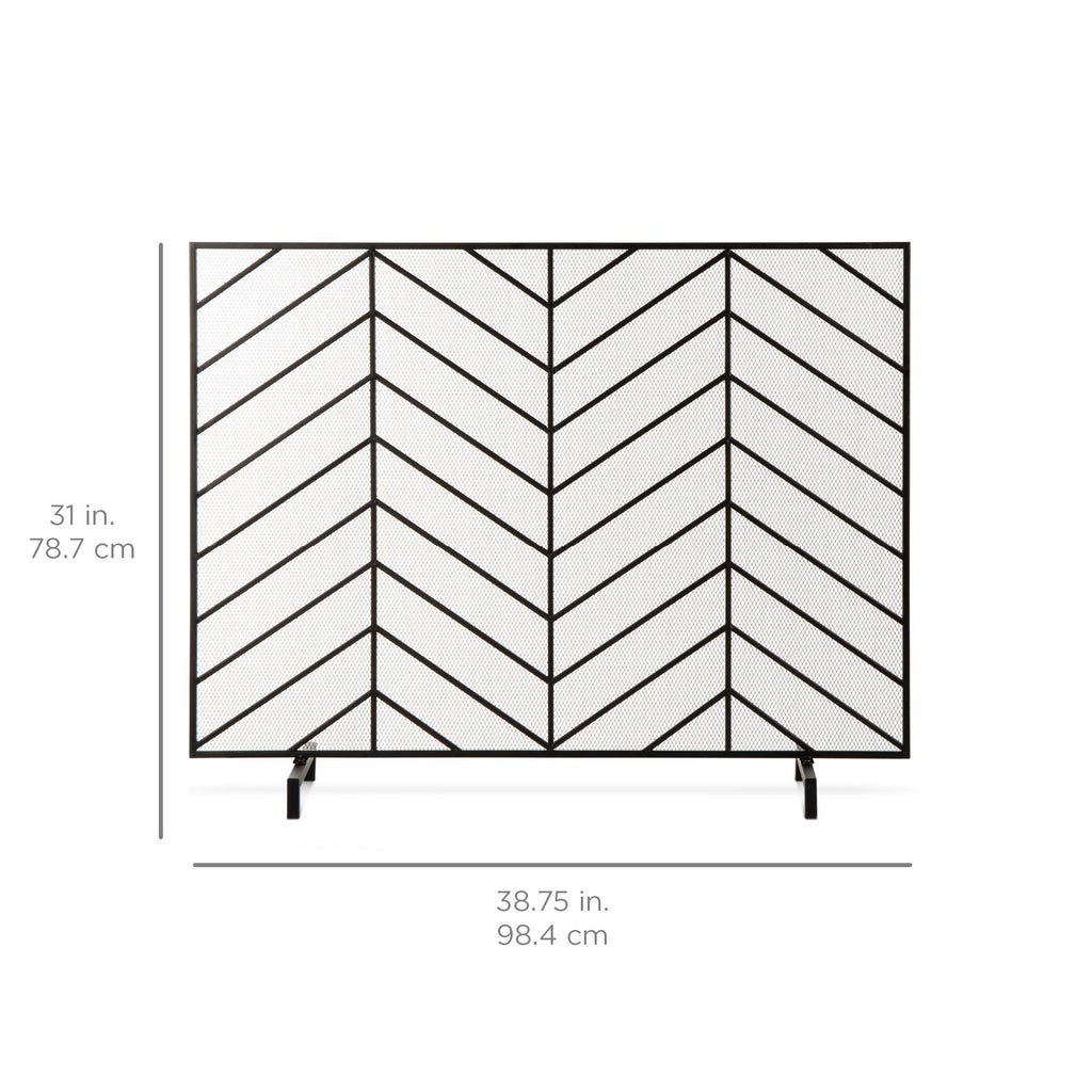 38x31in Wrought Iron Mesh Chevron Fireplace Screen D361906