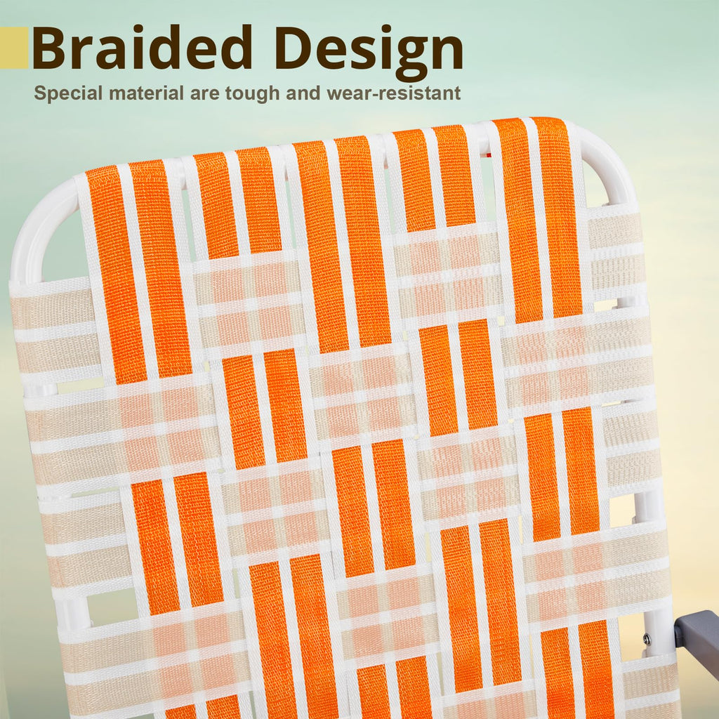 Set of 2 Orange and White Webbed Folding Beach Chairs V72344