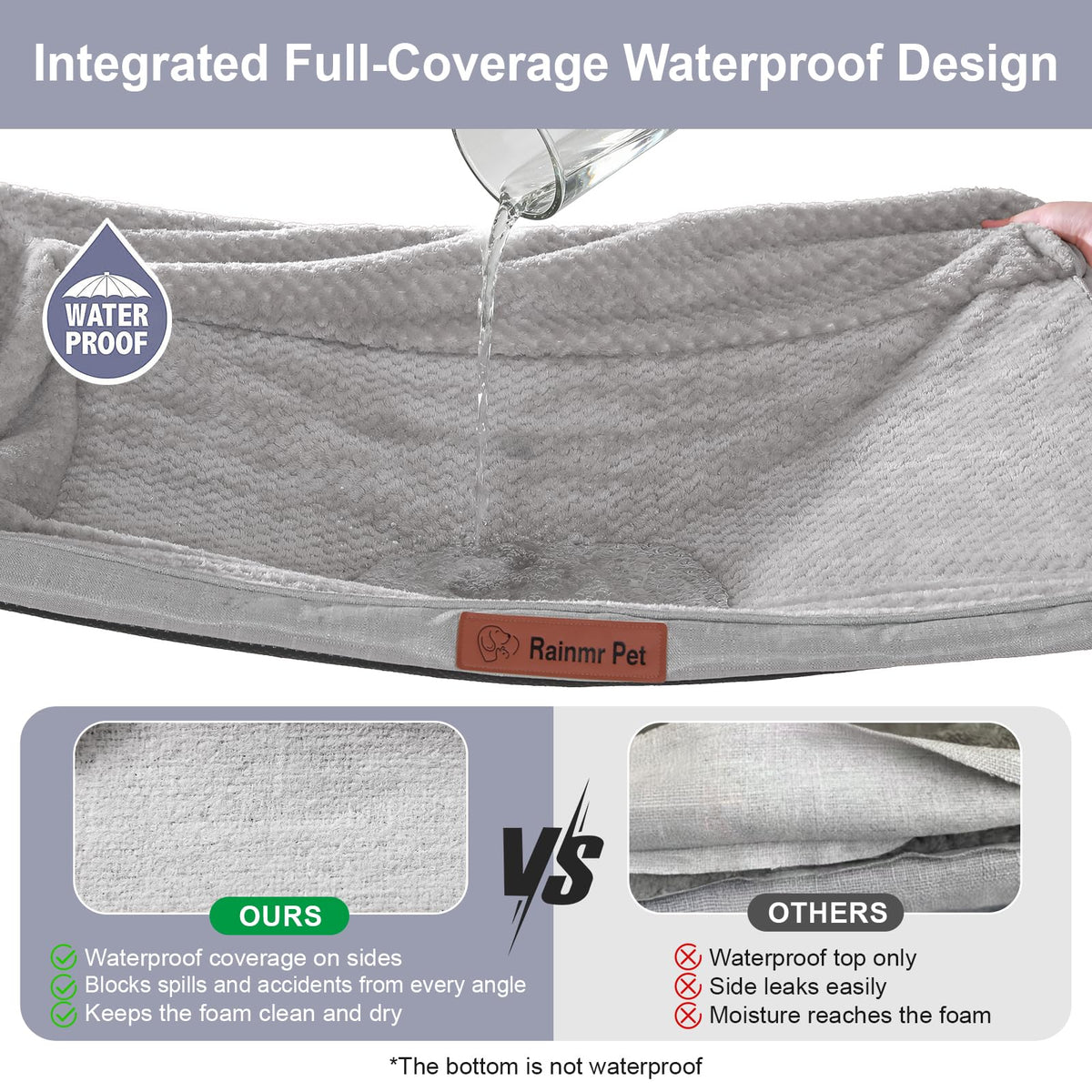 Memory Foam Orthopedic Dog Bed with Removable Waterproof Cover, 35x23 Inches, Light Grey B731