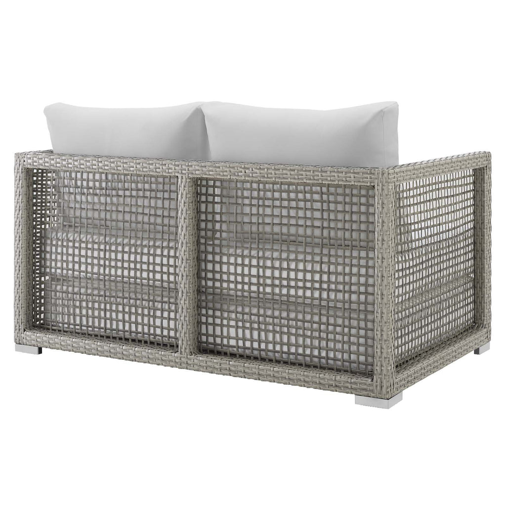 Gray White Wicker Rattan Loveseat with Cushions S752591