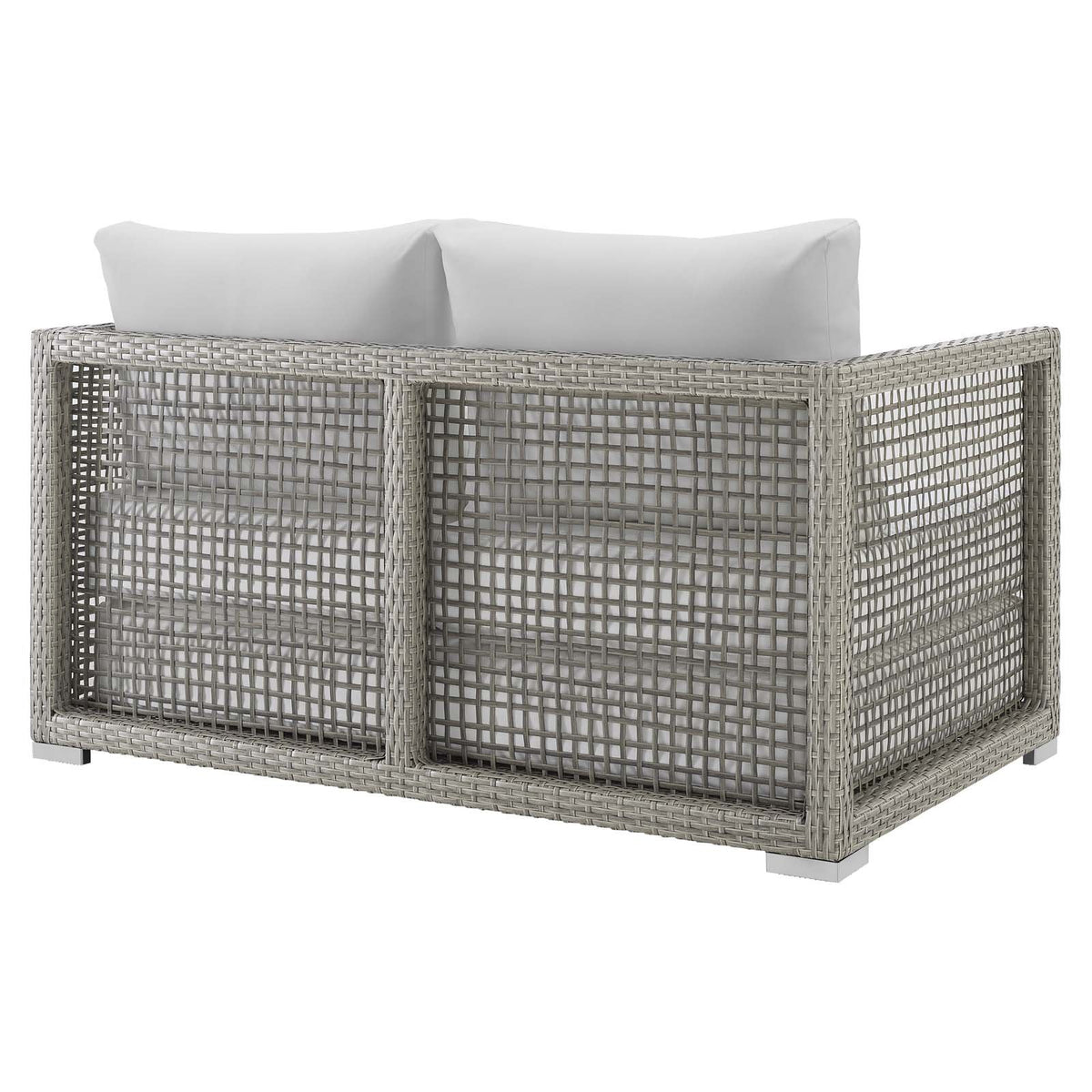 Gray White Wicker Rattan Loveseat with Cushions S752591