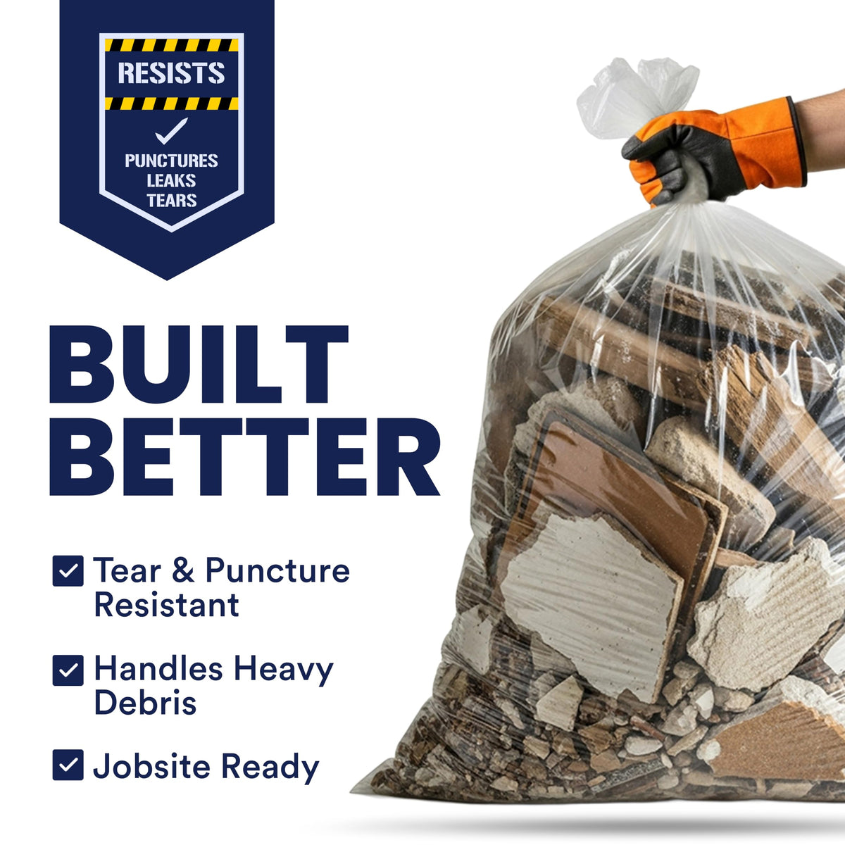 Clear Heavy Duty 42 Gallon Trash Bags 50 Count I869
