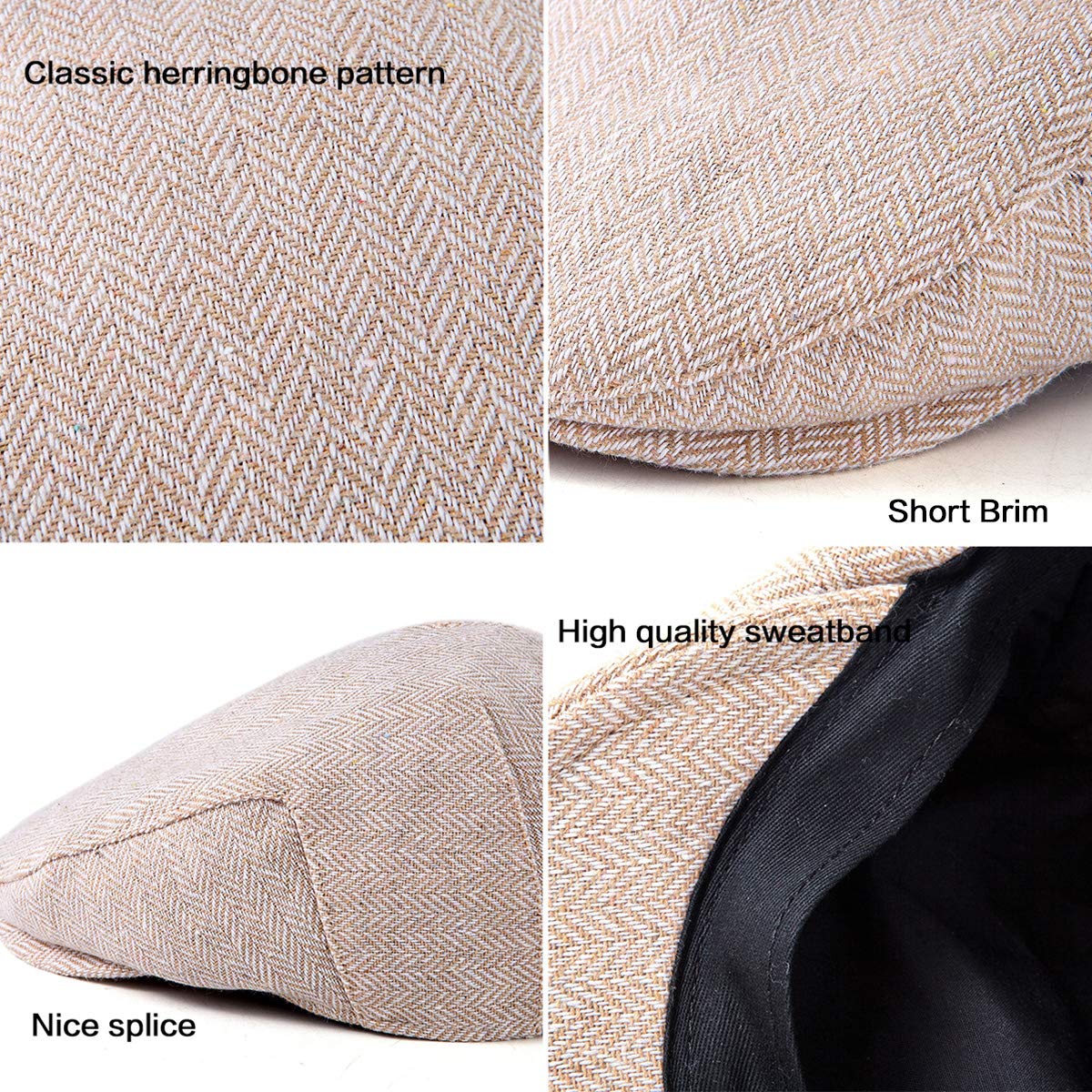 Wool Blend Tweed Herringbone Flat Cap Q164