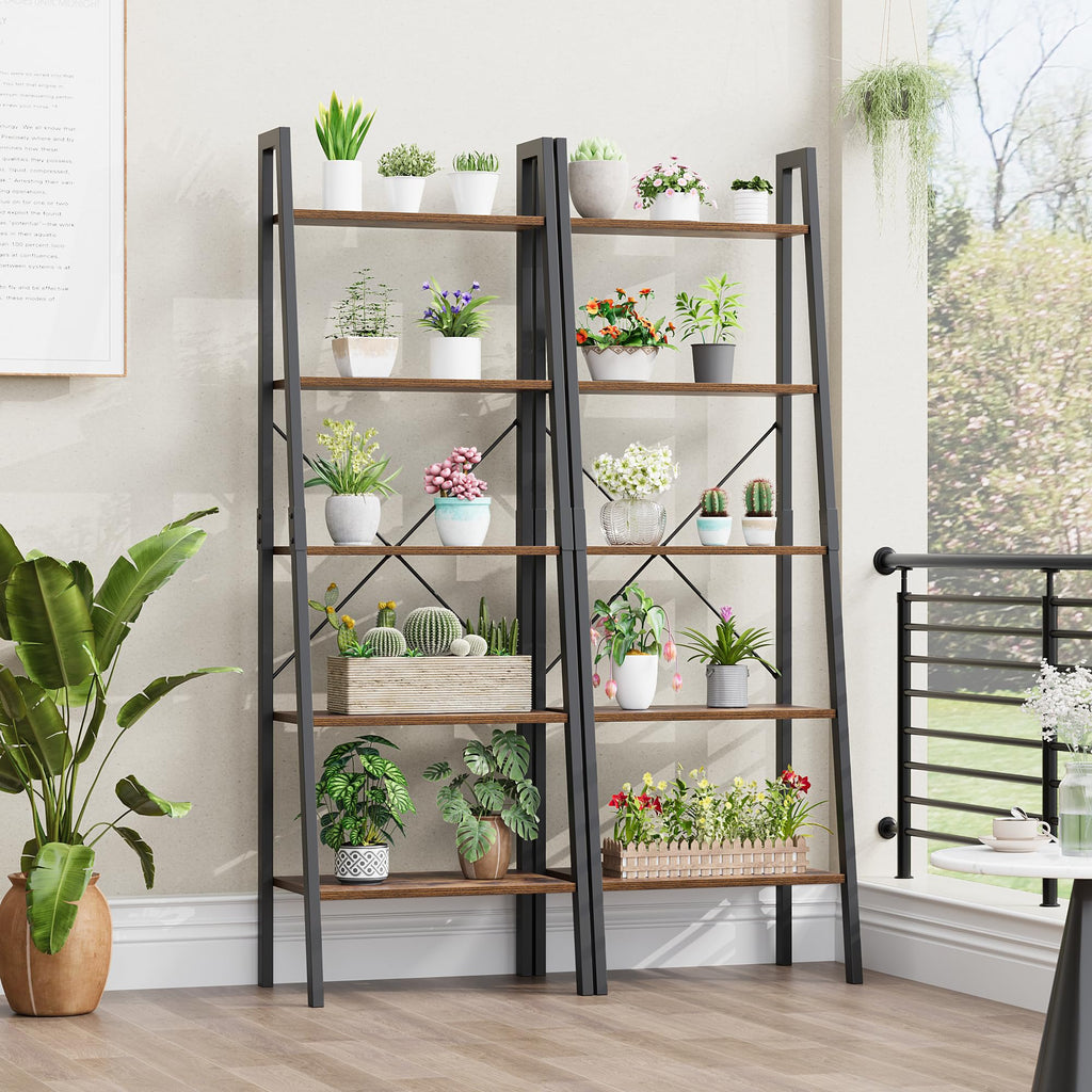5-Tier Ladder Bookshelf with Metal Frame M957863