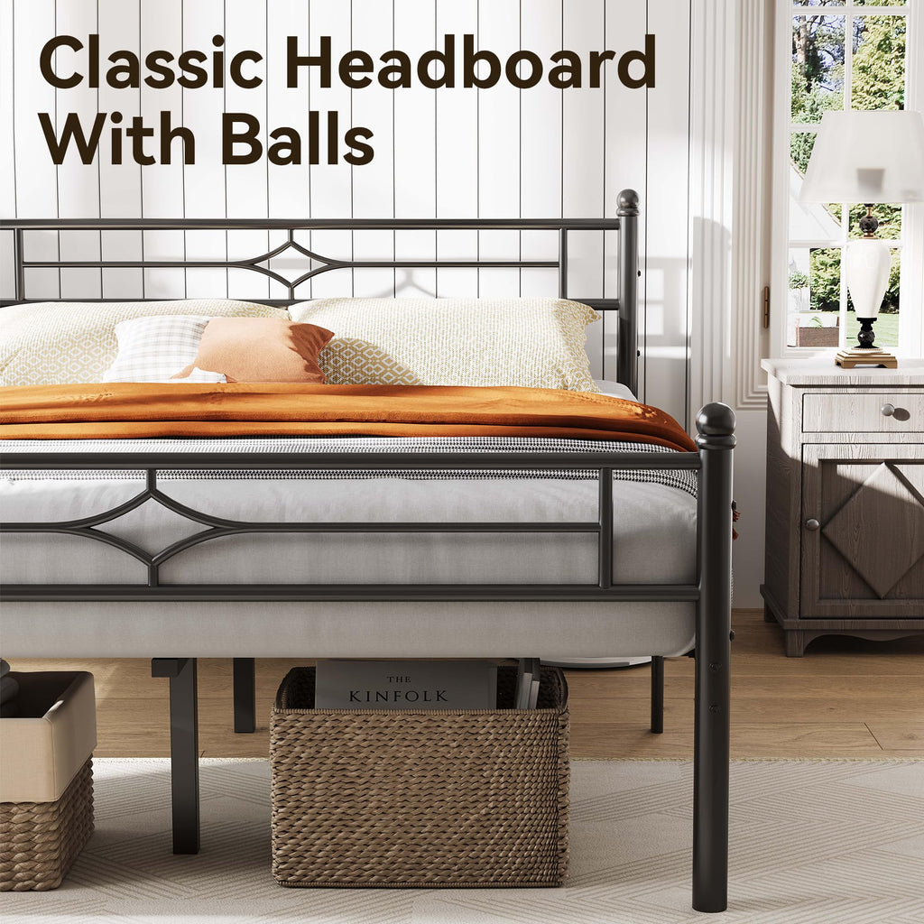 Full Size Black Metal Bed Frame with Headboard and Footboard N823988