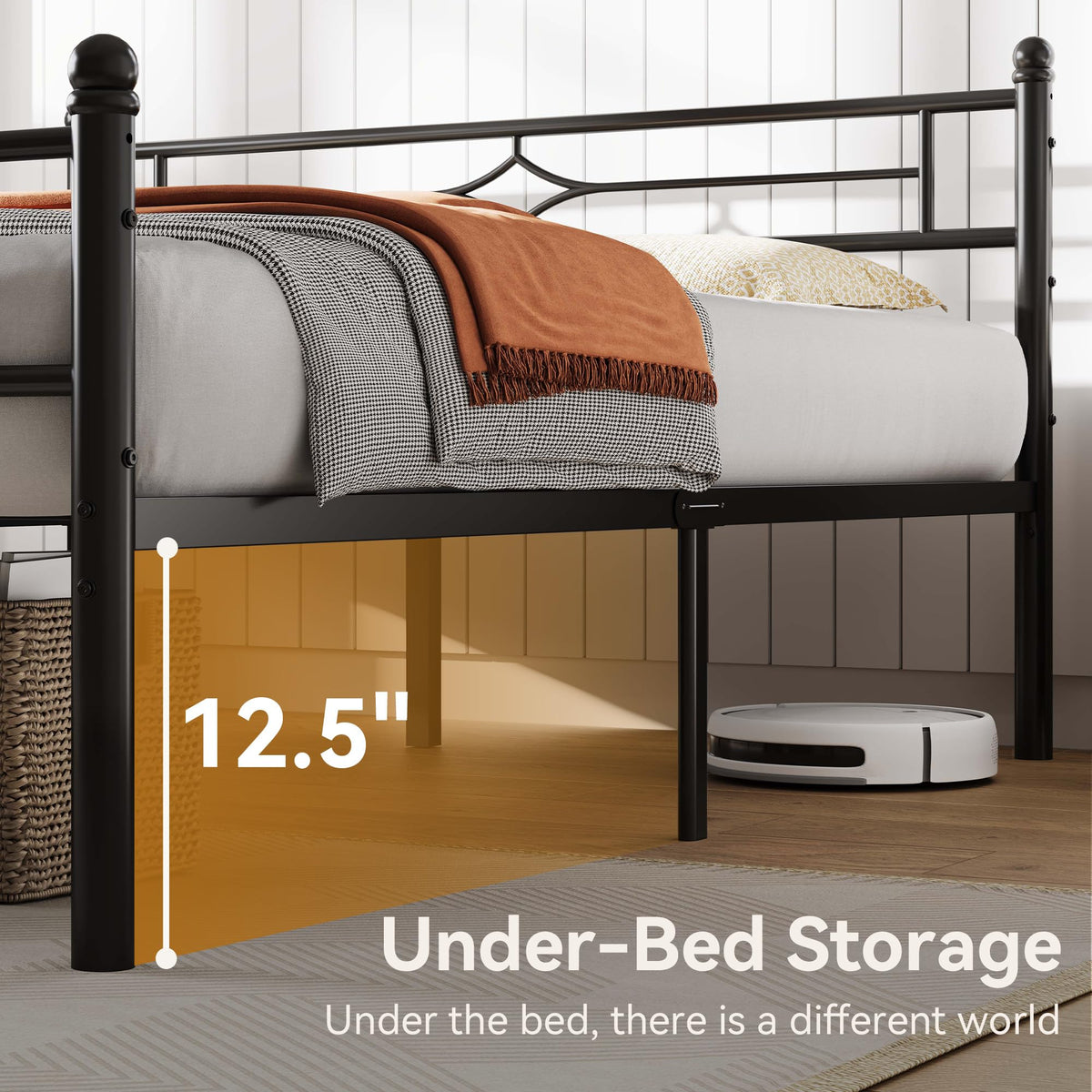 Full Size Black Metal Bed Frame with Headboard and Footboard N823988