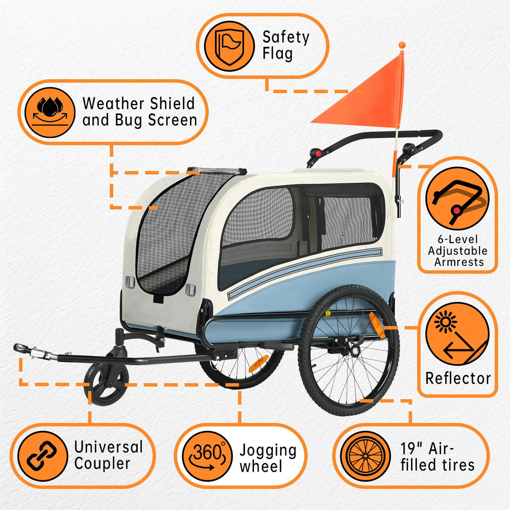 Dog Bike Trailer, 2-in-1 Pet Stroller Cart Bicycle Carrier, Folding with Quick Release Wheels I3190