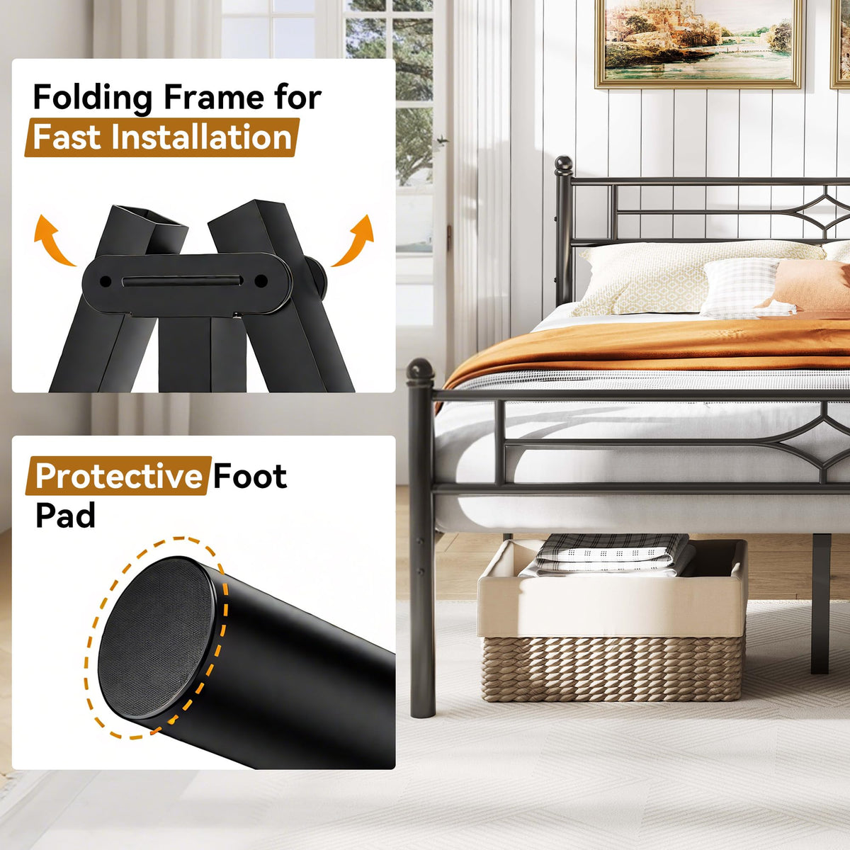Full Size Black Metal Bed Frame with Headboard and Footboard N823988