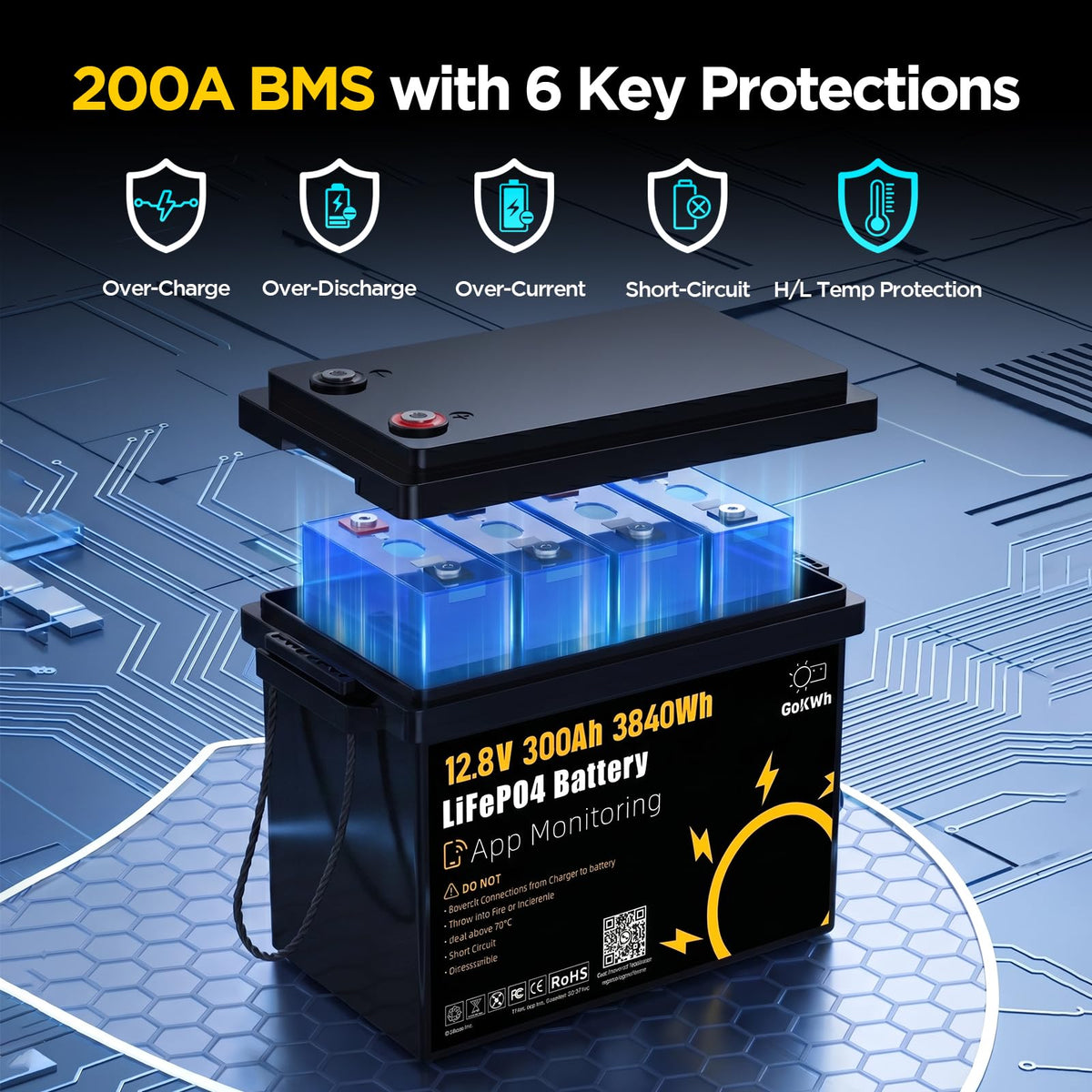 12V 300Ah LiFePO4 Battery with 200A BMS Q969