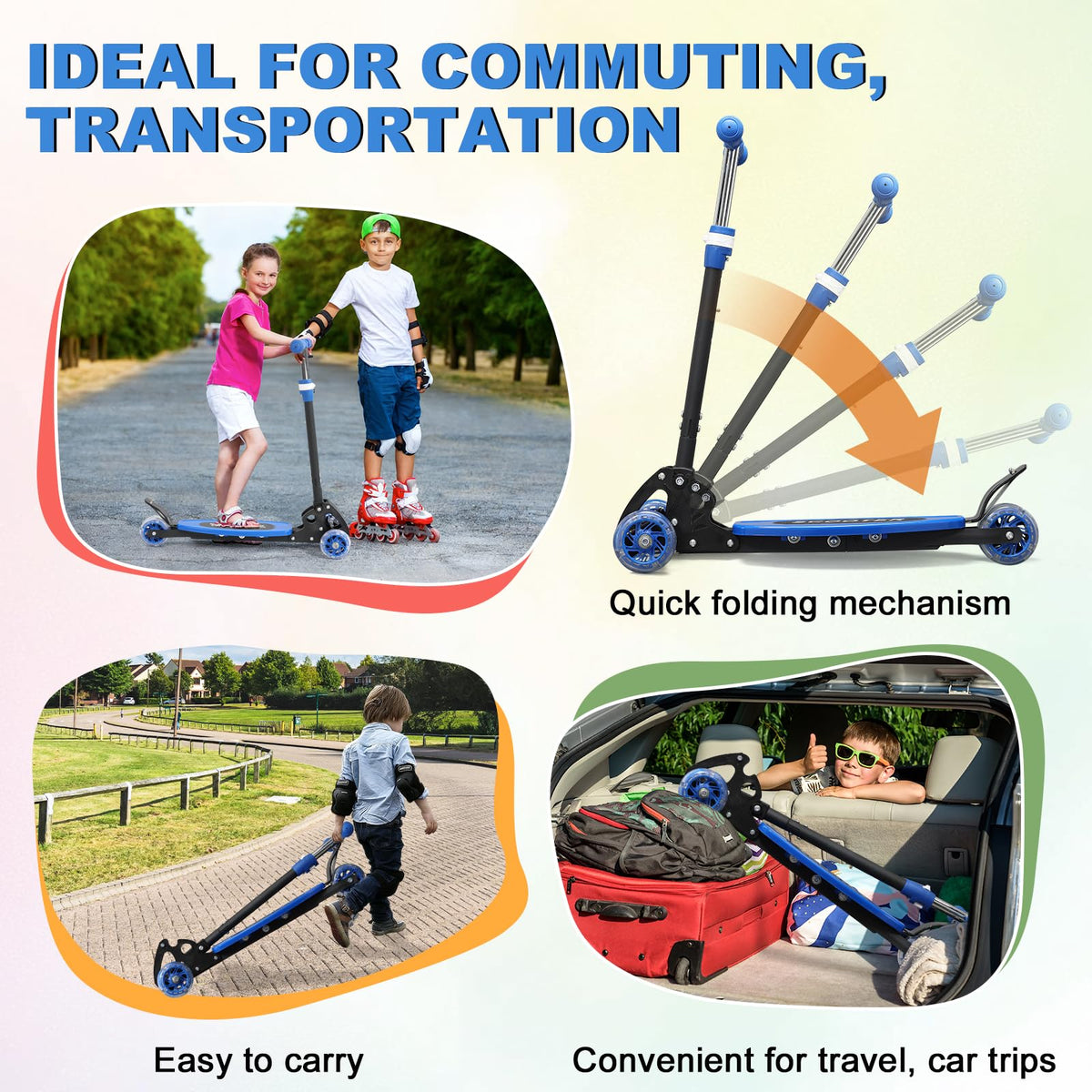 Light up 3 Wheels Folding Kick Scooter with Adjustable Handlebar W7462