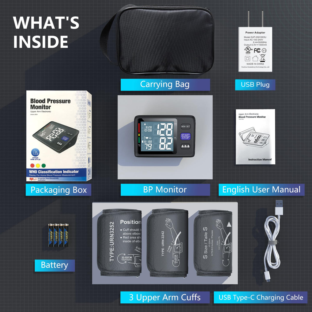 Automatic Upper Arm Blood Pressure Monitor, 3 Cuffs L6062