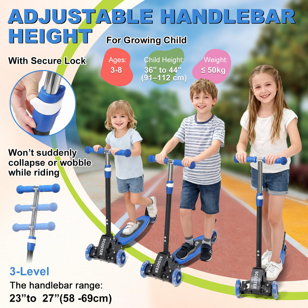 Light up 3 Wheels Folding Kick Scooter with Adjustable Handlebar W7462