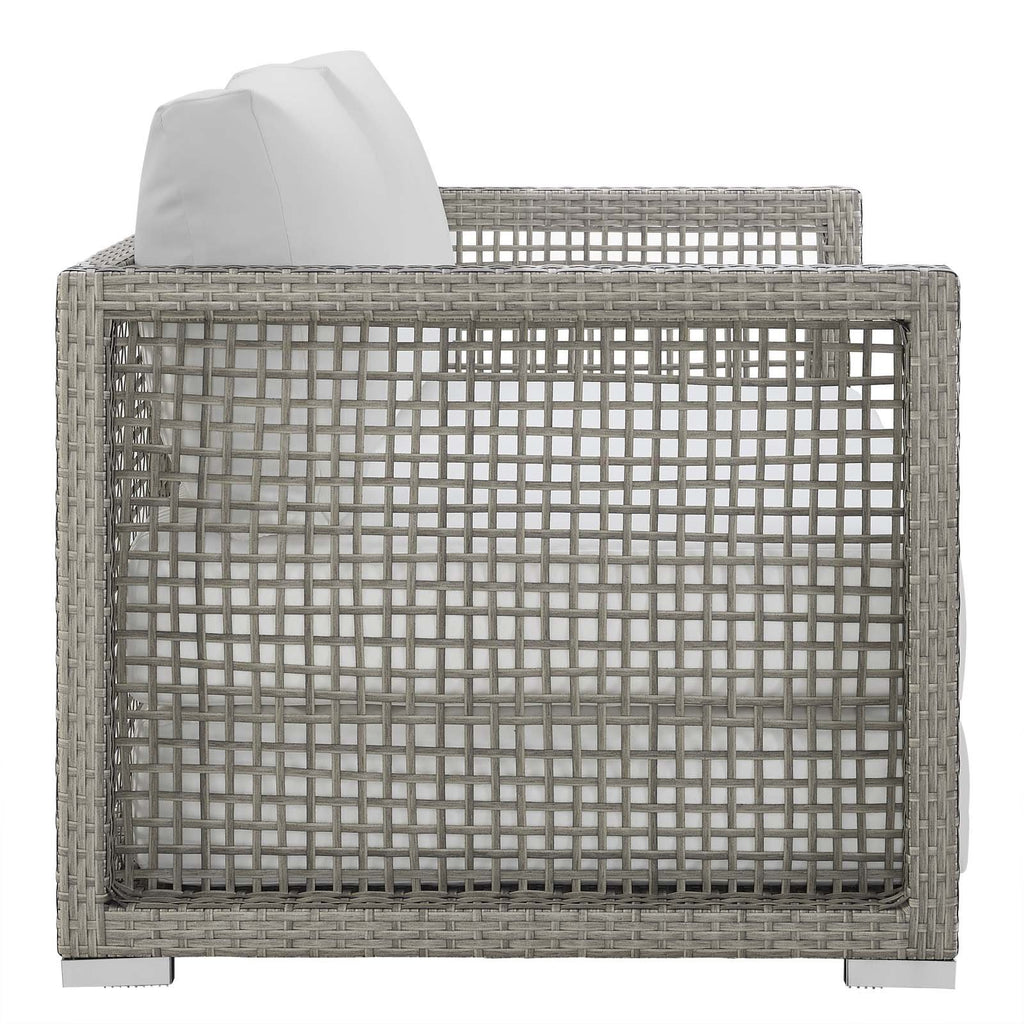 Gray White Wicker Rattan Loveseat with Cushions S752591