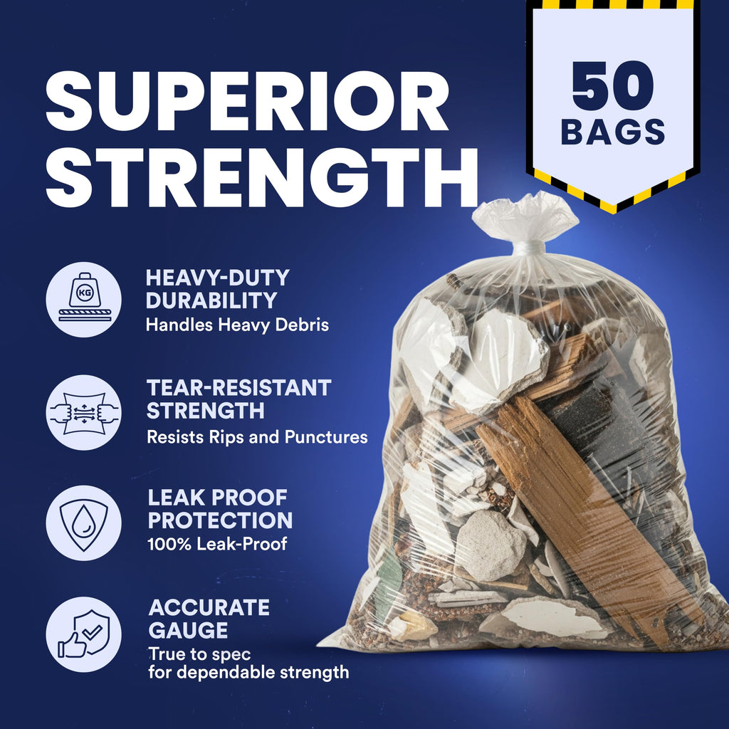 Clear Heavy Duty 42 Gallon Trash Bags 50 Count I869