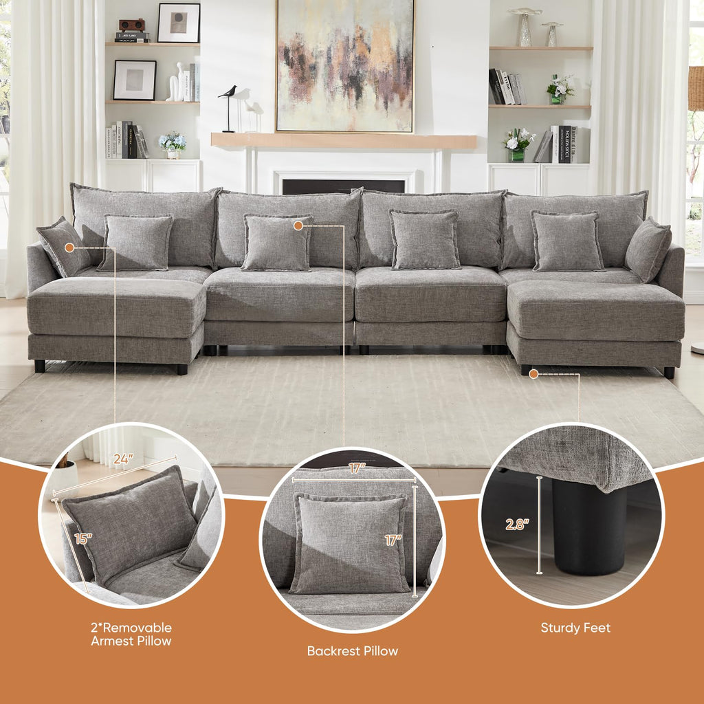 Light Gray Chenille 2 Seater Sofa with Pillows B222073