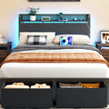 Full Size Bed Frame with Headboard, Charging Station, 2 Storage Drawers U9418