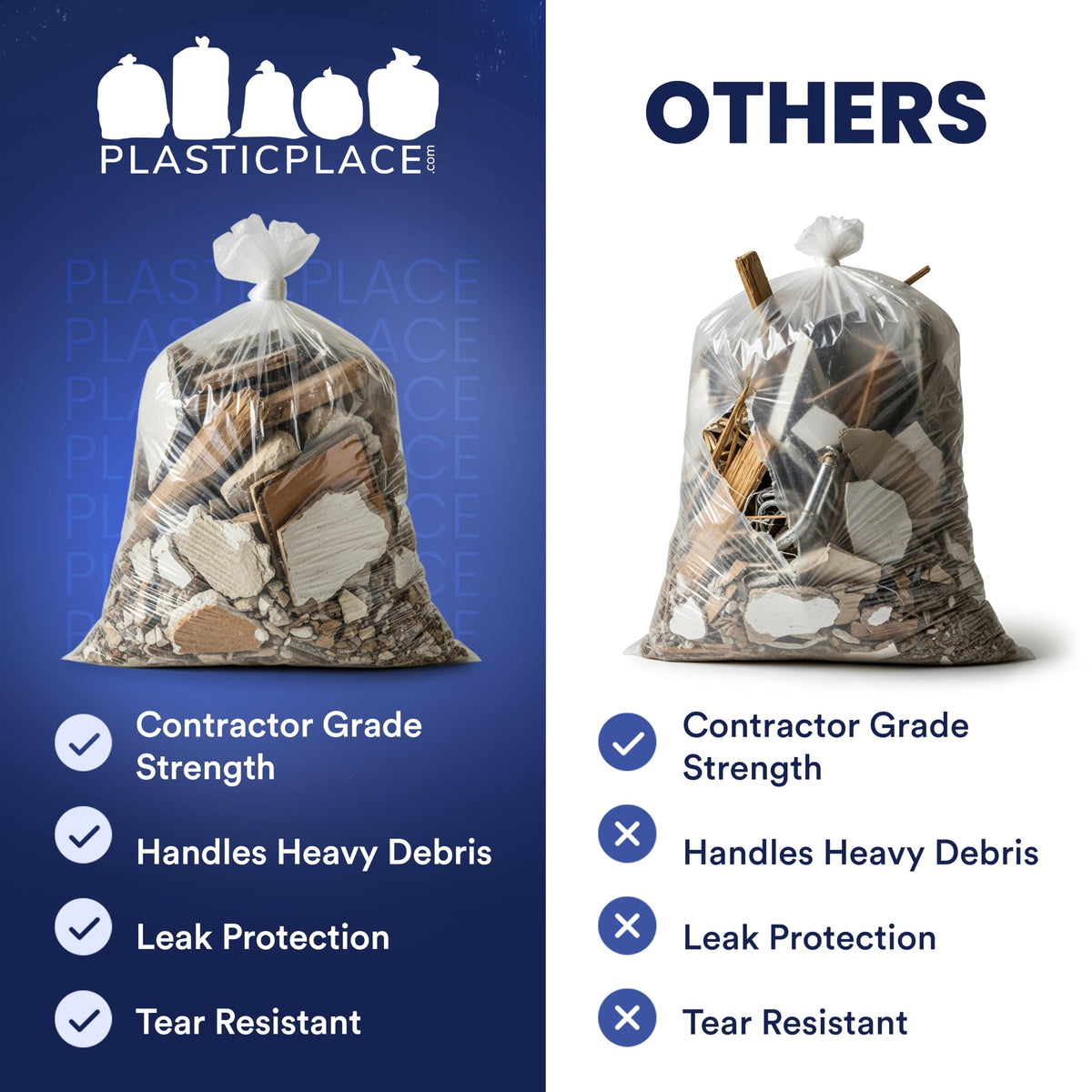 Clear Heavy Duty 42 Gallon Trash Bags 50 Count I869