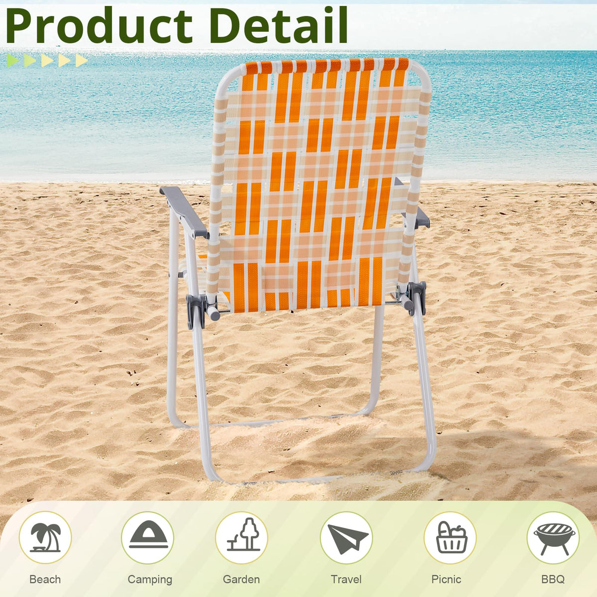 Set of 2 Orange and White Webbed Folding Beach Chairs V72344