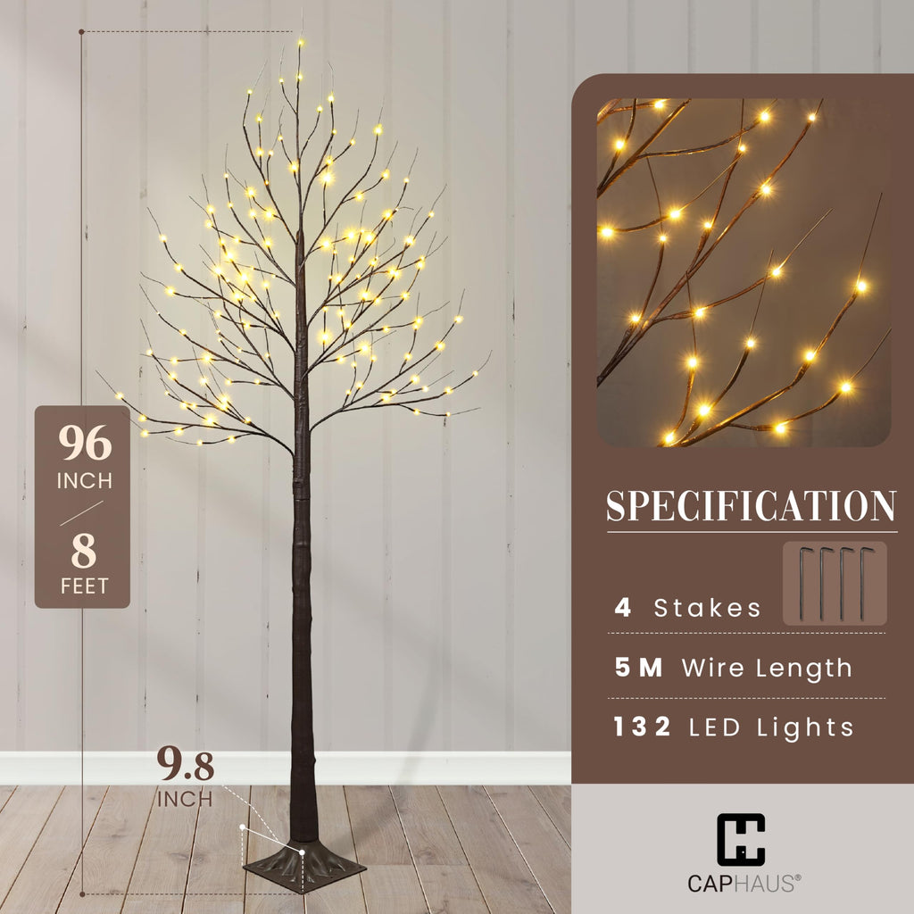 8 Ft Pre-Lit Twinkling Brown Birch Tree with 132 Warm White LED M67781