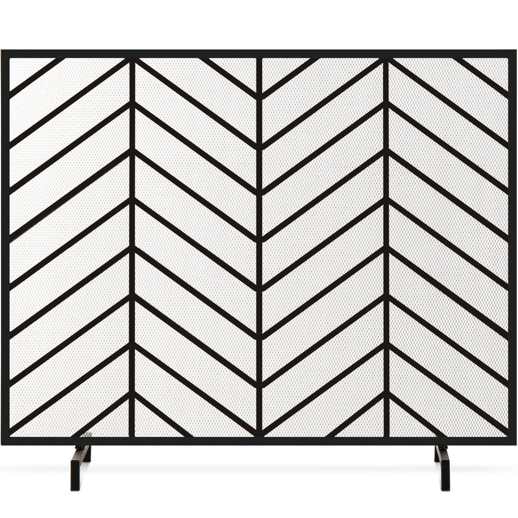 38x31in Wrought Iron Mesh Chevron Fireplace Screen D361906