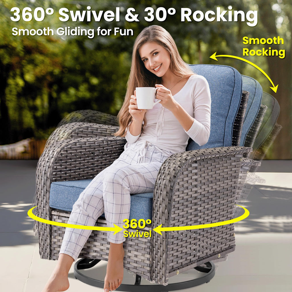 5 Pieces Wicker Patio Furniture Set with Swivel Glider Chairs G77403